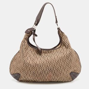Aigner Beige/brown Signature Canvas And Leather Hobo